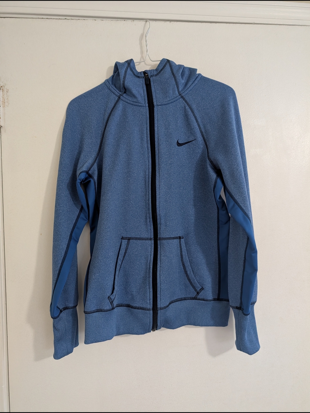 Nike Light Blue Therma-FIT Fleece Zip-Up Hoodie with Dark Trim